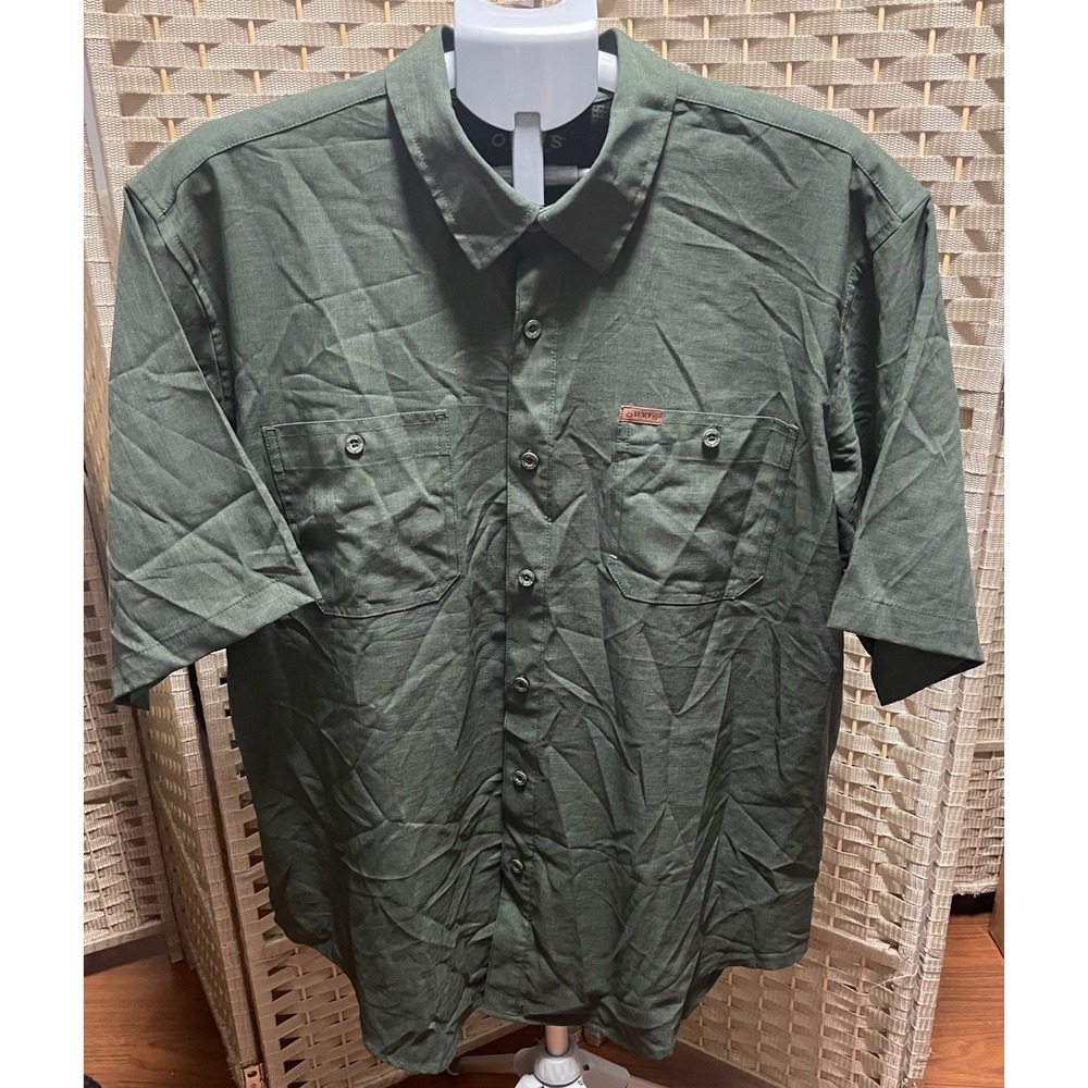 Orvis Mens XXL Short‎ Sleeve Trail Shirt Olive Green With UPF For Hiking/Fishing